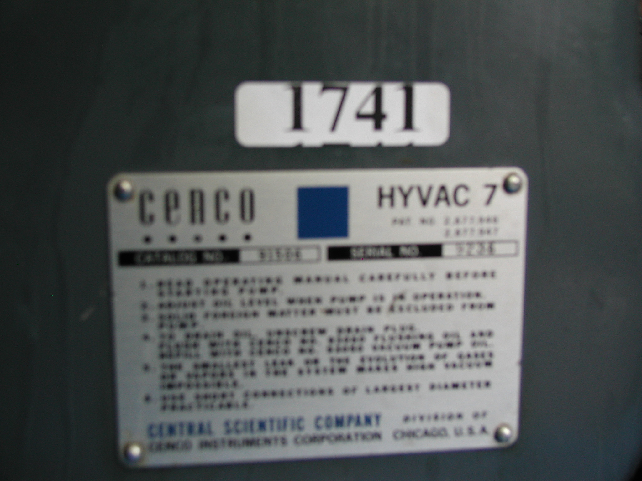 1741: Hyvac 7 Vacuum Pump, Pump, Boekel Scientific