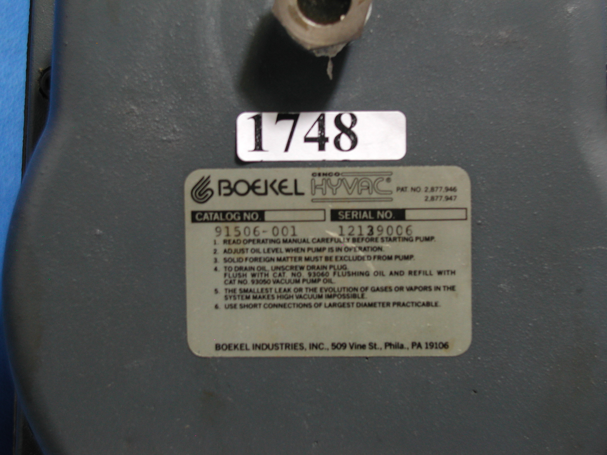 1748: Hyvac 7 Vacuum Pump, Pump, Boekel Scientific