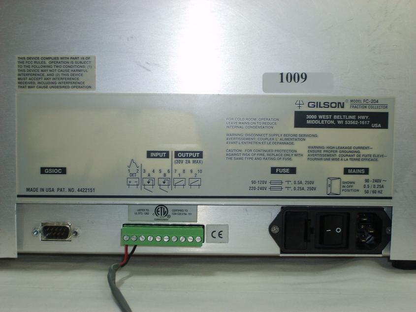 1009: Gilson FC 204 Fraction Collector, HPLC / FPLC, Gilson Medical Electronics