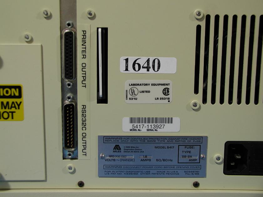 1640: Clinitek 200 Urine Analyzer, Blood Gas / Chemistry Analyzer, Miles