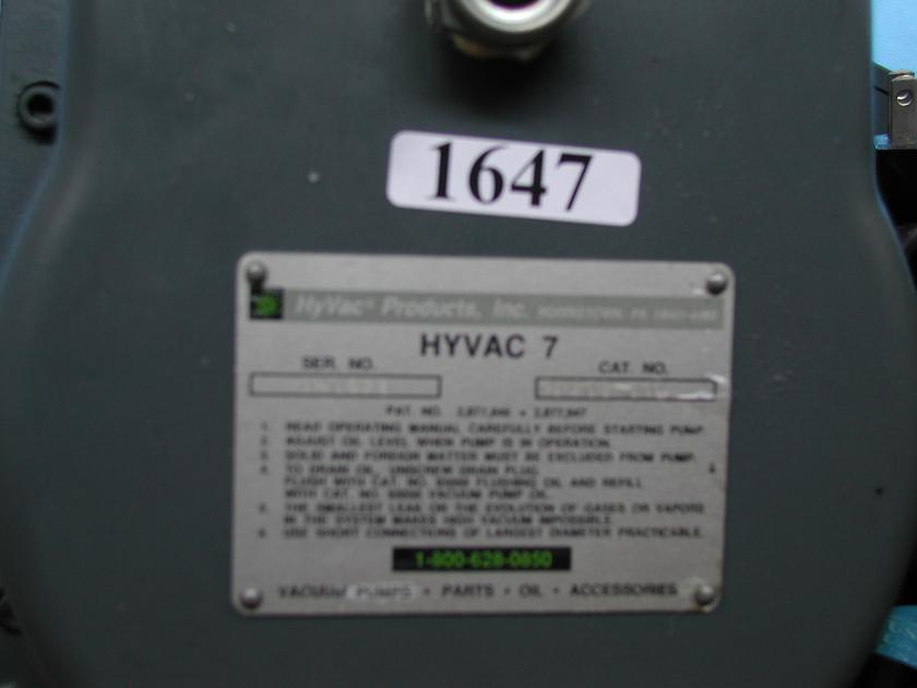 1647: Hyvac 7, Pump, Hyvac Products