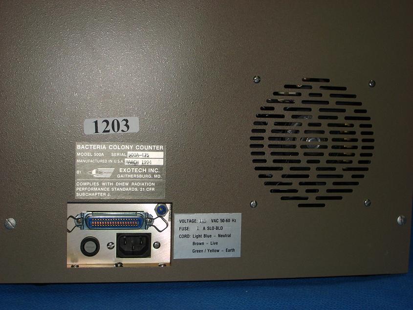 1203: Laser Colony Scanner, Particle Counter / Sizer / Analyzer, Exotech