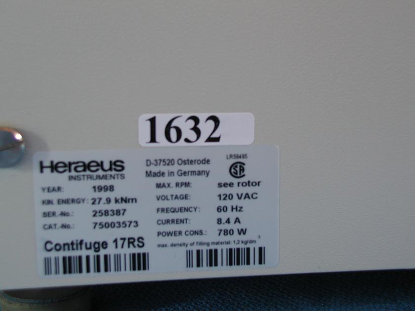 1632: Heraeus 17RS Refrigerated Centrifuge, Centrifuge, Heraeus Instruments