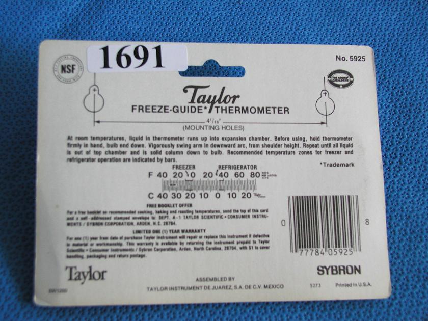 1691: Taylor 5925 Freeze Guide Thermometer, Miscellaneous Lab Items, Taylor Instruments